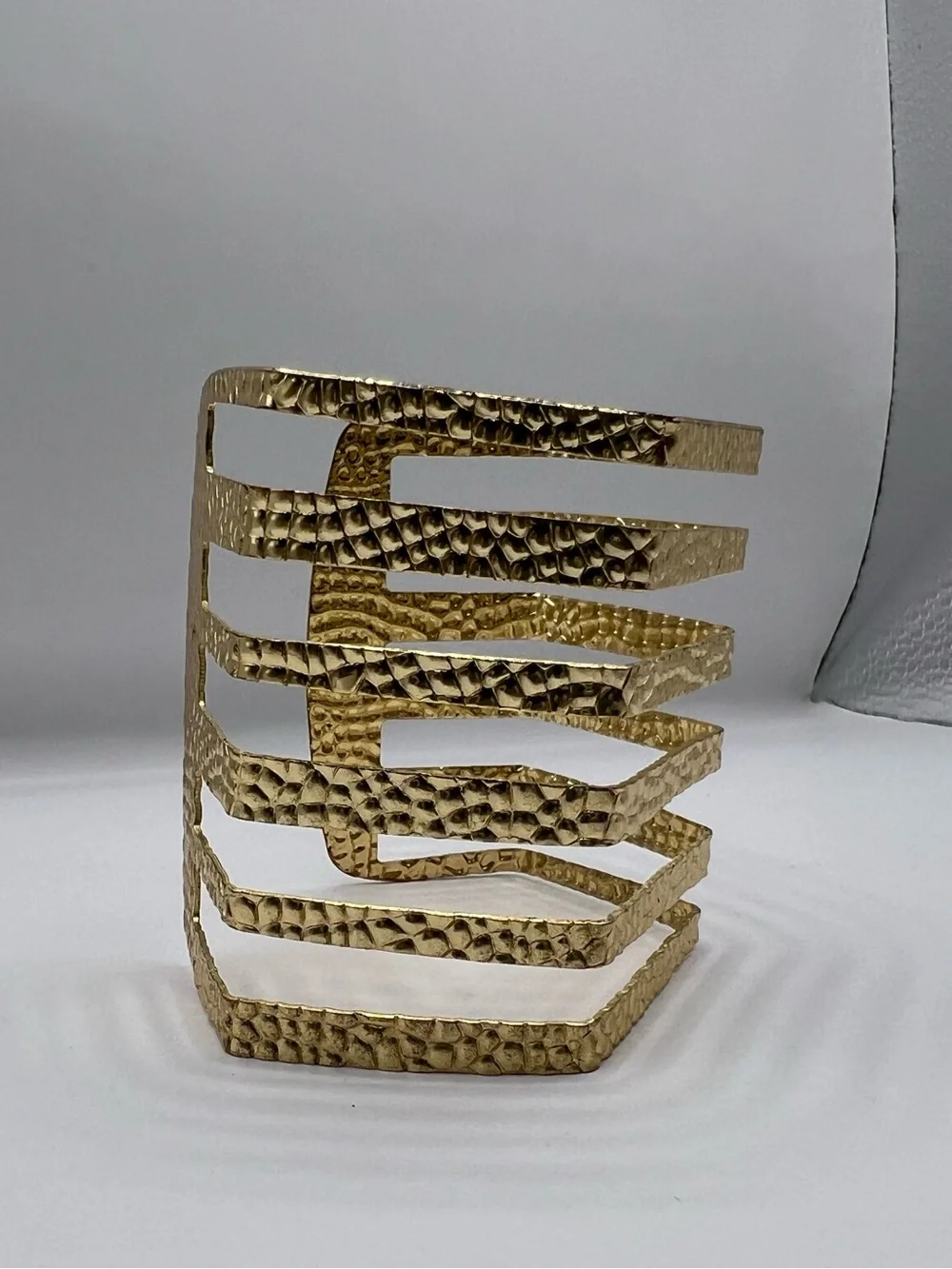 Vintage Gold Textured Wide Chevron Cuff Statement Bracelet